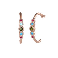 Minimal 5 Taşlı Küpe - Peridot, akuamarin ve rodolit garnet 18 ayar rose altın küpe #1ytg5fv