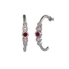 Kök yakut, pembe kuvars ve swarovski 14 ayar beyaz altın küpe