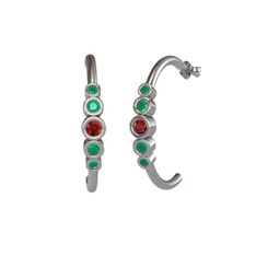Garnet ve kök zümrüt 8 ayar beyaz altın küpe