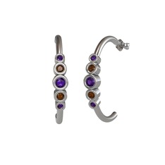 Ametist ve dumanlı kuvars 18 ayar beyaz altın küpe