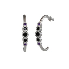 Siyah zirkon ve ametist 18 ayar beyaz altın küpe