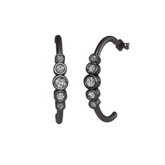 Beyaz zirkon, swarovski ve pırlanta 925 ayar siyah rodyum kaplama gümüş küpe (0.08 karat)