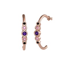 Minimal 5 Taşlı Küpe - Ametist, pembe kuvars ve siyah zirkon 925 ayar rose altın kaplama gümüş küpe #2na4qc