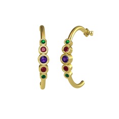 Minimal 5 Taşlı Küpe - Ametist, kök yakut ve yeşil kuvars 925 ayar altın kaplama gümüş küpe #2rroj7