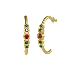 Garnet, peridot ve yeşil kuvars 14 ayar altın küpe