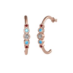 Minimal 5 Taşlı Küpe - Swarovski, akuamarin ve garnet 14 ayar rose altın küpe #2z99xd