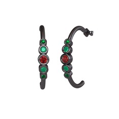 Minimal 5 Taşlı Küpe - Garnet, kök zümrüt ve yeşil kuvars 925 ayar siyah rodyum kaplama gümüş küpe #3ariso