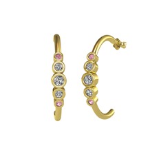Swarovski, beyaz zirkon ve pembe kuvars 14 ayar altın küpe