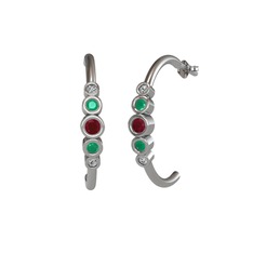 Minimal 5 Taşlı Küpe - Kök yakut, kök zümrüt ve swarovski 8 ayar beyaz altın küpe #3wkvb9