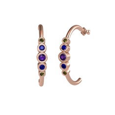 Minimal 5 Taşlı Küpe - Ametist, lab safir ve peridot 8 ayar rose altın küpe #3z9l9q