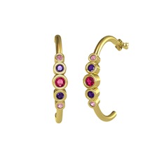 Minimal 5 Taşlı Küpe - Rodolit garnet, ametist ve pembe kuvars 18 ayar altın küpe #48i38i