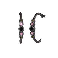 Siyah zirkon, pembe kuvars ve peridot 925 ayar siyah rodyum kaplama gümüş küpe