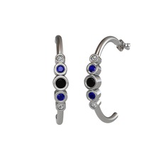 Siyah zirkon, lab safir ve swarovski 18 ayar beyaz altın küpe