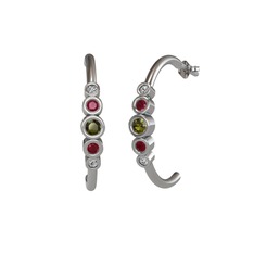 Peridot, kök yakut ve swarovski 18 ayar beyaz altın küpe