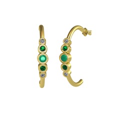 Minimal 5 Taşlı Küpe - Kök zümrüt, yeşil kuvars ve pırlanta 925 ayar altın kaplama gümüş küpe (0.08 karat) #4x1w9e