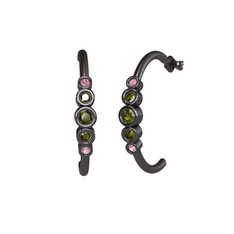 Minimal 5 Taşlı Küpe - Peridot ve pembe kuvars 925 ayar siyah rodyum kaplama gümüş küpe #54oa6y