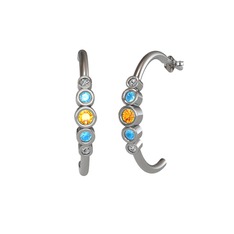 Minimal 5 Taşlı Küpe - Sitrin, akuamarin ve beyaz zirkon 8 ayar beyaz altın küpe #577zq6