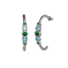 Minimal 5 Taşlı Küpe - Yeşil kuvars, akuamarin ve kök zümrüt 14 ayar beyaz altın küpe #5ixl9d