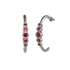 Minimal 5 Taşlı Küpe - Garnet, rodolit garnet ve peridot 18 ayar beyaz altın küpe #5p9ynw