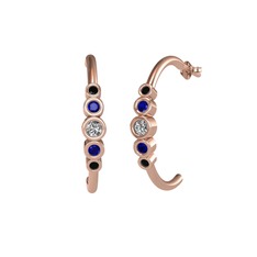 Minimal 5 Taşlı Küpe - Swarovski, lab safir ve siyah zirkon 925 ayar rose altın kaplama gümüş küpe #6dgyrq