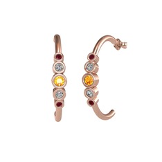 Minimal 5 Taşlı Küpe - Sitrin, swarovski ve kök yakut 18 ayar rose altın küpe #6oiubu