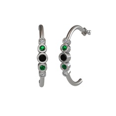 Minimal 5 Taşlı Küpe - Siyah zirkon, yeşil kuvars ve swarovski 18 ayar beyaz altın küpe #6t59rj