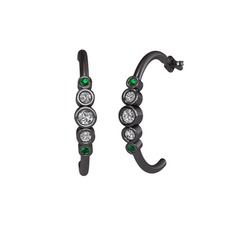 Beyaz zirkon, swarovski ve yeşil kuvars 925 ayar siyah rodyum kaplama gümüş küpe