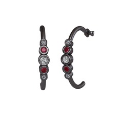 Minimal 5 Taşlı Küpe - Swarovski, kök yakut ve pırlanta 925 ayar siyah rodyum kaplama gümüş küpe (0.08 karat) #7no38p