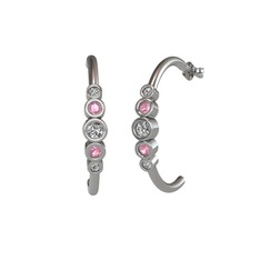 Swarovski ve pembe kuvars 14 ayar beyaz altın küpe