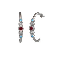 Minimal 5 Taşlı Küpe - Kök yakut, swarovski ve akuamarin 14 ayar beyaz altın küpe #88aq7w