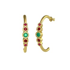 Kök zümrüt, garnet ve rodolit garnet 14 ayar altın küpe