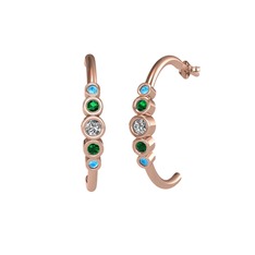 Minimal 5 Taşlı Küpe - Swarovski, yeşil kuvars ve akuamarin 8 ayar rose altın küpe #8bl49