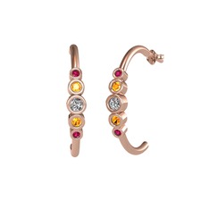 Beyaz zirkon, sitrin ve rodolit garnet 14 ayar rose altın küpe