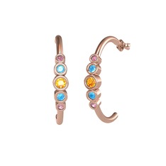 Minimal 5 Taşlı Küpe - Sitrin, akuamarin ve pembe kuvars 14 ayar rose altın küpe #99uic