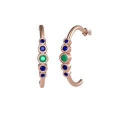 Minimal 5 Taşlı Küpe - Kök zümrüt ve lab safir 18 ayar rose altın küpe #99xoya