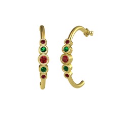 Minimal 5 Taşlı Küpe - Garnet, yeşil kuvars ve kök yakut 8 ayar altın küpe #9krg30