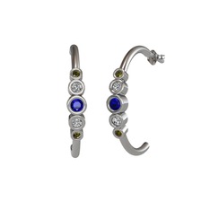 Minimal 5 Taşlı Küpe - Lab safir, swarovski ve peridot 14 ayar beyaz altın küpe #9qfu9w