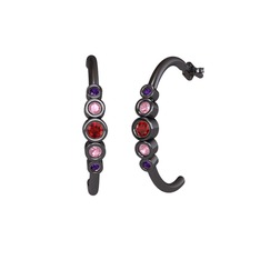 Minimal 5 Taşlı Küpe - Garnet, pembe kuvars ve ametist 925 ayar siyah rodyum kaplama gümüş küpe #9ucuc9