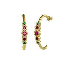 Minimal 5 Taşlı Küpe - Rodolit garnet, kök yakut ve yeşil kuvars 925 ayar altın kaplama gümüş küpe #9xwpsh