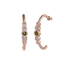 Peridot, beyaz zirkon ve pembe kuvars 8 ayar rose altın küpe