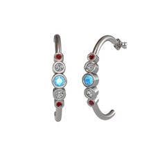 Akuamarin, swarovski ve garnet 18 ayar beyaz altın küpe
