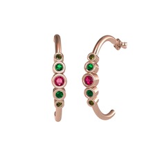 Minimal 5 Taşlı Küpe - Rodolit garnet, yeşil kuvars ve peridot 925 ayar rose altın kaplama gümüş küpe #ah3za2