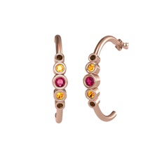 Minimal 5 Taşlı Küpe - Rodolit garnet, sitrin ve dumanlı kuvars 18 ayar rose altın küpe #amfj6b
