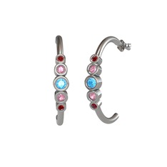 Minimal 5 Taşlı Küpe - Akuamarin, pembe kuvars ve garnet 8 ayar beyaz altın küpe #aoa3qp