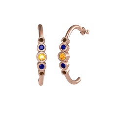 Minimal 5 Taşlı Küpe - Sitrin, lab safir ve dumanlı kuvars 8 ayar rose altın küpe #apke4z