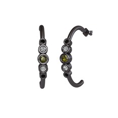 Minimal 5 Taşlı Küpe - Peridot, swarovski ve siyah zirkon 925 ayar siyah rodyum kaplama gümüş küpe #aw2d1v