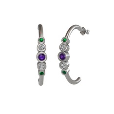 Ametist, swarovski ve yeşil kuvars 8 ayar beyaz altın küpe