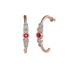 Minimal 5 Taşlı Küpe - Rodolit garnet, swarovski ve akuamarin 925 ayar rose altın kaplama gümüş küpe #b3glnq