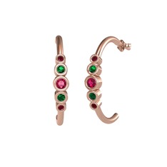 Rodolit garnet, yeşil kuvars ve kök yakut 14 ayar rose altın küpe