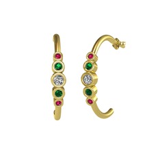 Minimal 5 Taşlı Küpe - Beyaz zirkon, yeşil kuvars ve rodolit garnet 8 ayar altın küpe #bg3vs9